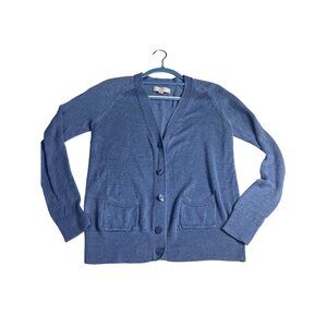 Loft  purple/Blue 100% Linen Cardigan Sweater With Buttons & Pockets M womens